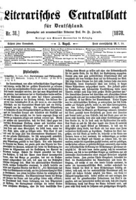 Literarisches Zentralblatt für Deutschland Samstag 3. August 1878