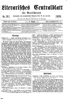 Literarisches Zentralblatt für Deutschland Samstag 10. August 1878