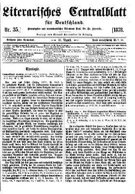 Literarisches Zentralblatt für Deutschland Samstag 31. August 1878