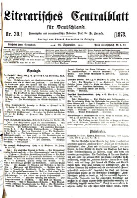 Literarisches Zentralblatt für Deutschland Samstag 28. September 1878