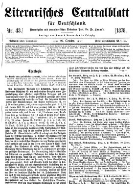 Literarisches Zentralblatt für Deutschland Samstag 26. Oktober 1878