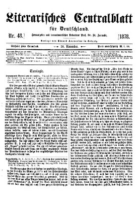 Literarisches Zentralblatt für Deutschland Samstag 30. November 1878