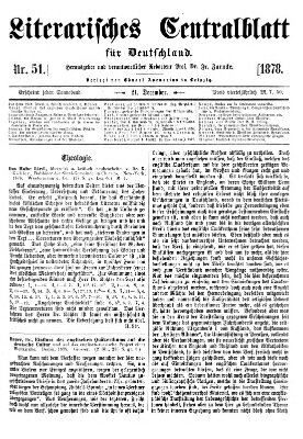 Literarisches Zentralblatt für Deutschland Samstag 21. Dezember 1878