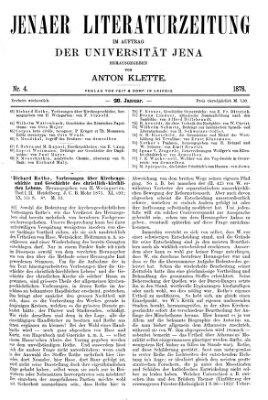 Jenaer Literaturzeitung Samstag 26. Januar 1878