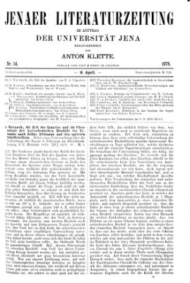 Jenaer Literaturzeitung Samstag 6. April 1878