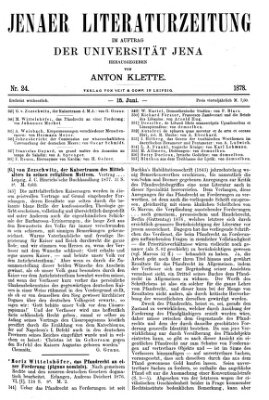 Jenaer Literaturzeitung Samstag 15. Juni 1878