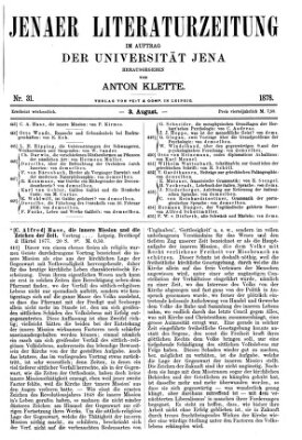 Jenaer Literaturzeitung Samstag 3. August 1878