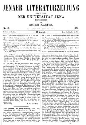 Jenaer Literaturzeitung Samstag 10. August 1878