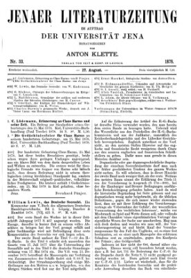 Jenaer Literaturzeitung Samstag 17. August 1878