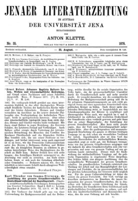 Jenaer Literaturzeitung Samstag 31. August 1878