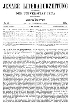 Jenaer Literaturzeitung Samstag 12. Oktober 1878