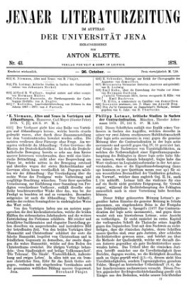 Jenaer Literaturzeitung Samstag 26. Oktober 1878