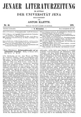 Jenaer Literaturzeitung Samstag 9. November 1878