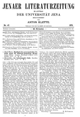 Jenaer Literaturzeitung Samstag 23. November 1878