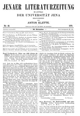 Jenaer Literaturzeitung Samstag 30. November 1878