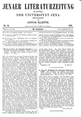 Jenaer Literaturzeitung Samstag 28. Dezember 1878