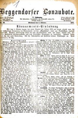 Deggendorfer Donaubote Mittwoch 2. Oktober 1878