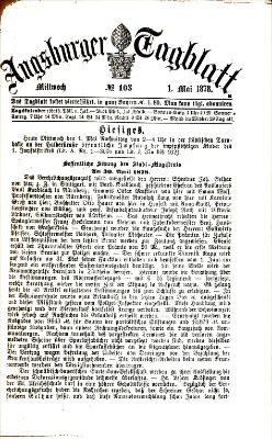 Augsburger Tagblatt Mittwoch 1. Mai 1878