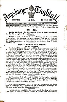 Augsburger Tagblatt Donnerstag 13. Juni 1878