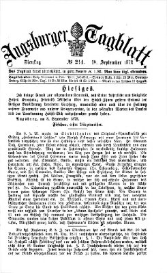 Augsburger Tagblatt Dienstag 10. September 1878