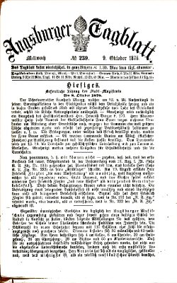 Augsburger Tagblatt Mittwoch 9. Oktober 1878