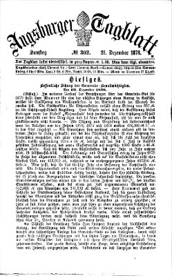 Augsburger Tagblatt Samstag 21. Dezember 1878