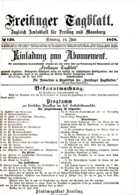 Freisinger Tagblatt (Freisinger Wochenblatt) Sonntag 16. Juni 1878