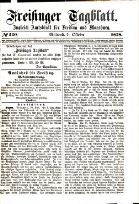 Freisinger Tagblatt (Freisinger Wochenblatt) Mittwoch 2. Oktober 1878