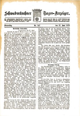 Schwabmünchner Tages-Anzeiger Donnerstag 27. Juni 1878