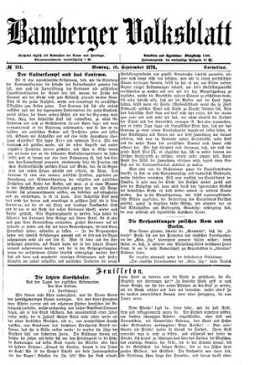 Bamberger Volksblatt Montag 16. September 1878