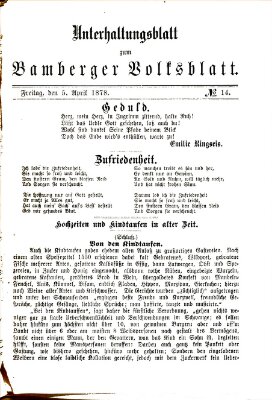 Bamberger Volksblatt. Unterhaltungsblatt zum Bamberger Volksblatt (Bamberger Volksblatt) Freitag 5. April 1878