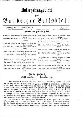 Bamberger Volksblatt. Unterhaltungsblatt zum Bamberger Volksblatt (Bamberger Volksblatt) Freitag 12. April 1878