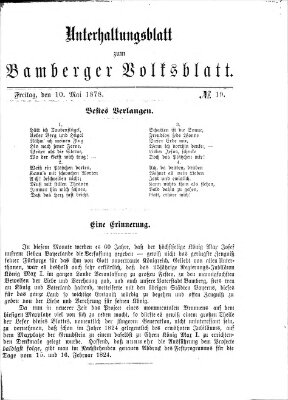 Bamberger Volksblatt. Unterhaltungsblatt zum Bamberger Volksblatt (Bamberger Volksblatt) Freitag 10. Mai 1878