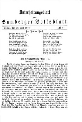 Bamberger Volksblatt. Unterhaltungsblatt zum Bamberger Volksblatt (Bamberger Volksblatt) Freitag 12. Juli 1878