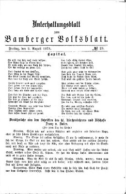 Bamberger Volksblatt. Unterhaltungsblatt zum Bamberger Volksblatt (Bamberger Volksblatt) Freitag 9. August 1878