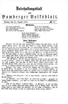 Bamberger Volksblatt. Unterhaltungsblatt zum Bamberger Volksblatt (Bamberger Volksblatt) Freitag 23. August 1878