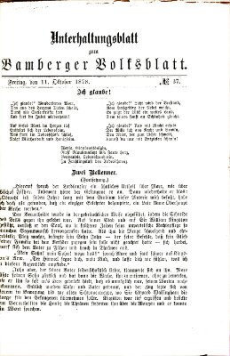 Bamberger Volksblatt. Unterhaltungsblatt zum Bamberger Volksblatt (Bamberger Volksblatt) Freitag 11. Oktober 1878