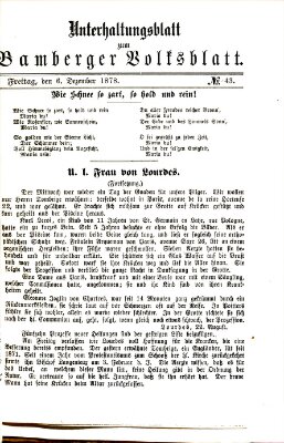 Bamberger Volksblatt. Unterhaltungsblatt zum Bamberger Volksblatt (Bamberger Volksblatt) Freitag 6. Dezember 1878