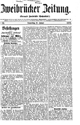 Zweibrücker Zeitung (Zweibrücker Wochenblatt) Donnerstag 31. Januar 1878