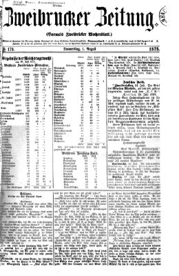 Zweibrücker Zeitung (Zweibrücker Wochenblatt) Donnerstag 1. August 1878