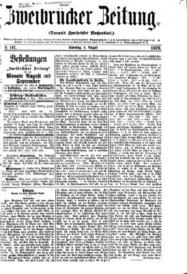 Zweibrücker Zeitung (Zweibrücker Wochenblatt) Sonntag 4. August 1878