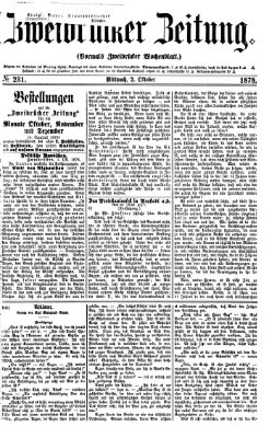 Zweibrücker Zeitung (Zweibrücker Wochenblatt) Mittwoch 2. Oktober 1878