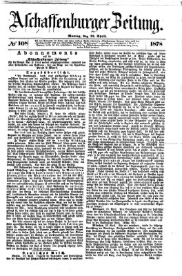 Aschaffenburger Zeitung Montag 29. April 1878