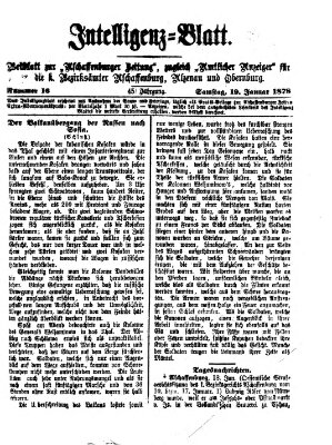 Aschaffenburger Zeitung. Intelligenz-Blatt : Beiblatt zur Aschaffenburger Zeitung ; zugleich amtlicher Anzeiger für die K. Bezirksämter Aschaffenburg, Alzenau und Obernburg (Aschaffenburger Zeitung) Samstag 19. Januar 1878