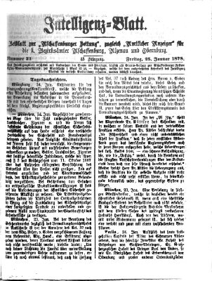 Aschaffenburger Zeitung. Intelligenz-Blatt : Beiblatt zur Aschaffenburger Zeitung ; zugleich amtlicher Anzeiger für die K. Bezirksämter Aschaffenburg, Alzenau und Obernburg (Aschaffenburger Zeitung) Freitag 25. Januar 1878