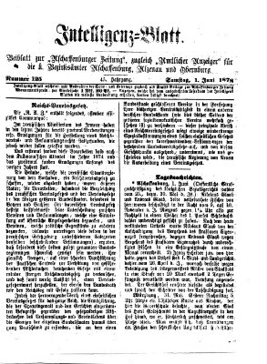 Aschaffenburger Zeitung. Intelligenz-Blatt : Beiblatt zur Aschaffenburger Zeitung ; zugleich amtlicher Anzeiger für die K. Bezirksämter Aschaffenburg, Alzenau und Obernburg (Aschaffenburger Zeitung) Samstag 1. Juni 1878