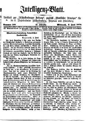 Aschaffenburger Zeitung. Intelligenz-Blatt : Beiblatt zur Aschaffenburger Zeitung ; zugleich amtlicher Anzeiger für die K. Bezirksämter Aschaffenburg, Alzenau und Obernburg (Aschaffenburger Zeitung) Mittwoch 5. Juni 1878