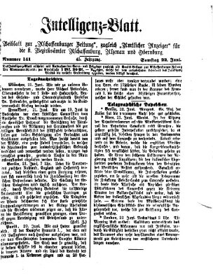 Aschaffenburger Zeitung. Intelligenz-Blatt : Beiblatt zur Aschaffenburger Zeitung ; zugleich amtlicher Anzeiger für die K. Bezirksämter Aschaffenburg, Alzenau und Obernburg (Aschaffenburger Zeitung) Samstag 22. Juni 1878