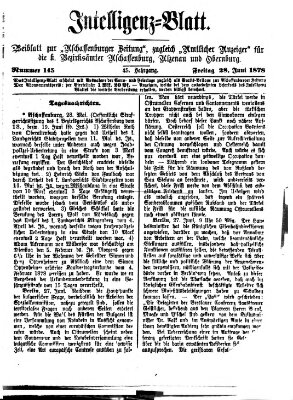 Aschaffenburger Zeitung. Intelligenz-Blatt : Beiblatt zur Aschaffenburger Zeitung ; zugleich amtlicher Anzeiger für die K. Bezirksämter Aschaffenburg, Alzenau und Obernburg (Aschaffenburger Zeitung) Freitag 28. Juni 1878