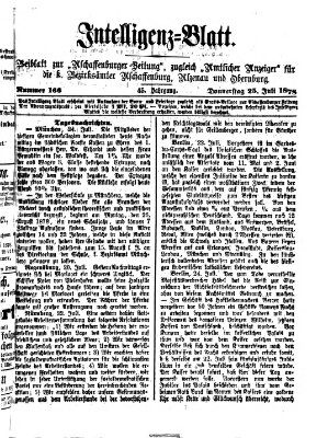 Aschaffenburger Zeitung. Intelligenz-Blatt : Beiblatt zur Aschaffenburger Zeitung ; zugleich amtlicher Anzeiger für die K. Bezirksämter Aschaffenburg, Alzenau und Obernburg (Aschaffenburger Zeitung) Donnerstag 25. Juli 1878